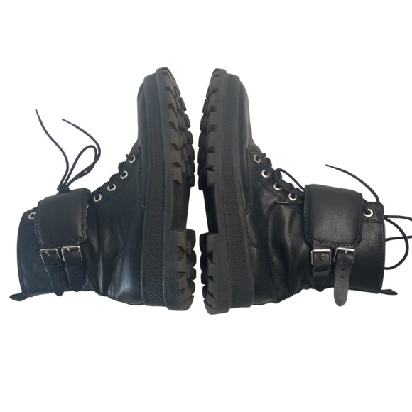 ZARA Women Black Platform Chunky Ankle Biker Boots Faux Leather 38 - Picture 4 of 11
